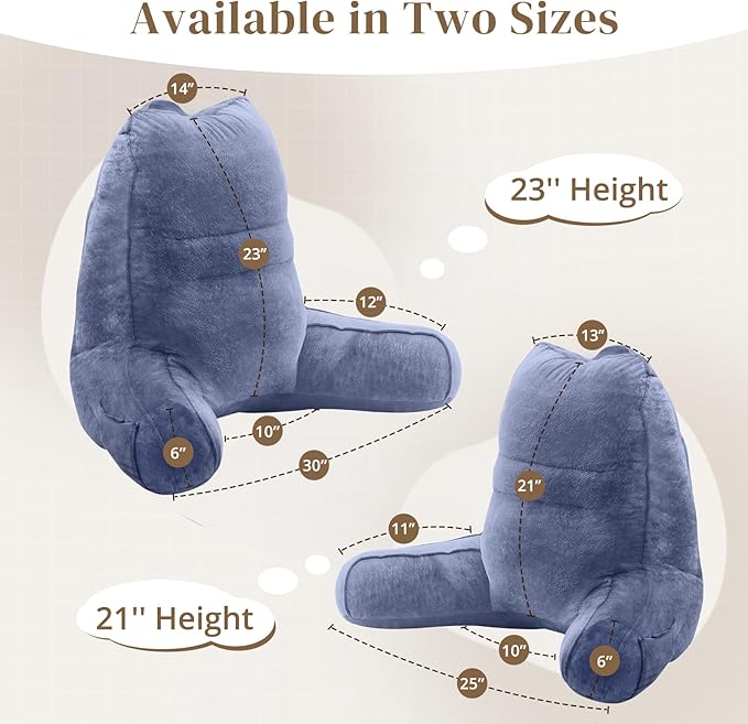 Sasttie Reading Pillow for Bed - 23 Inch, Back Pillow for Bed Sitting Up, Back-Rest Support Cushion with Side Pockets and Arms, Dorm Essentials, Oeko-Tex Certified, Grey Purple