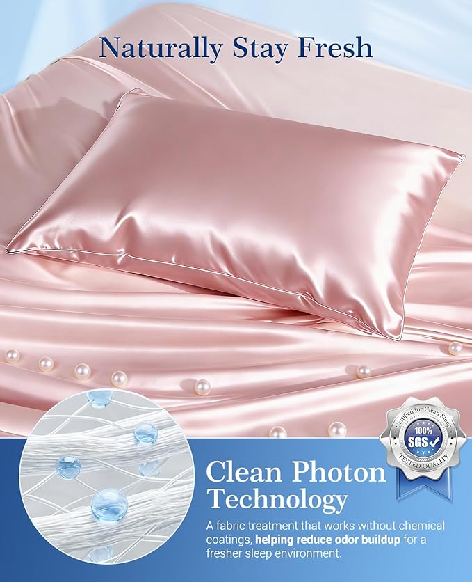 Elegear Cooling Pillow Cases Set of 2 for Hot Sleepers, Soft Silky Satin Pillowcase for Hair & Skin, Upgraded Arc-Chill Cooling Satin Pillowcase Q-max>0.5, Luxury Zipper Pillowcase Cover-Standard,Pink
