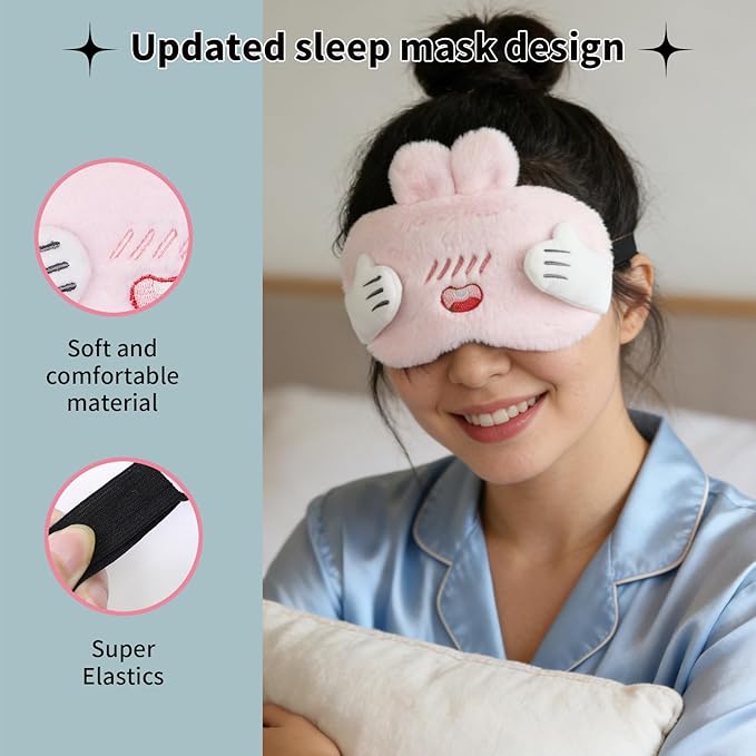 PERFECTSIGHT Sleep Eye Masks, Cute Bunny Sleep Eye Cover Lightweight Adjustable Eyeshade Mask Cover for Women KDS Sleep Travel Nap, Hide and Seek