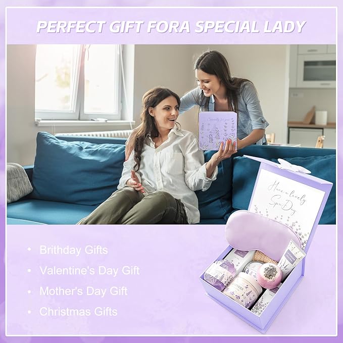 Mothers Day Gifts for Mom, Lavender Spa Gifts Set, 11 Pcs Bath Gift Set for Women, Relaxing Spa Gifts, Bath Spa Gift Basket for Women, Home Spa Products, Birthday Gifts for Women