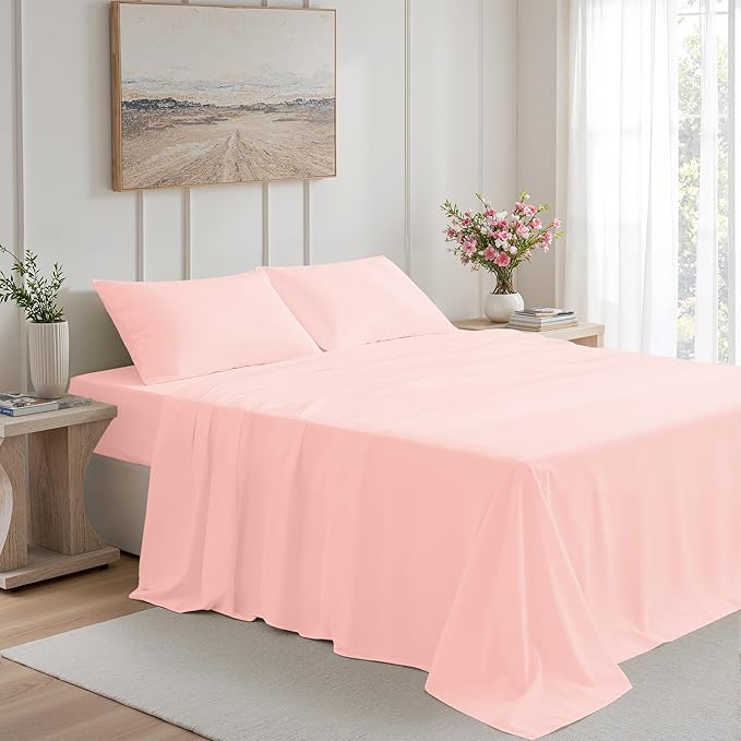Twin Size 3 Piece Bed Sheet Set - Ultra Imitation Cotton-Premium Breathable & Cooling Sheets - Hotel Luxury Bed Sheets Deep Pocket up to 15"- Wrinkle, Fade, Stain Resistant (Baby Pink, Twin)