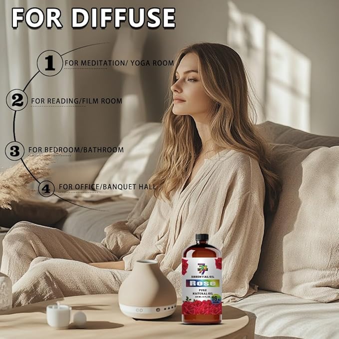 Rose Essential Oil - Rose Oils for Diffusers, Humidifiers, DIY Candles, Soap, Cleaning, Home, Office, Yoga, Massage, Gifts - 16 fl oz (480 ml) - GV77ZF
