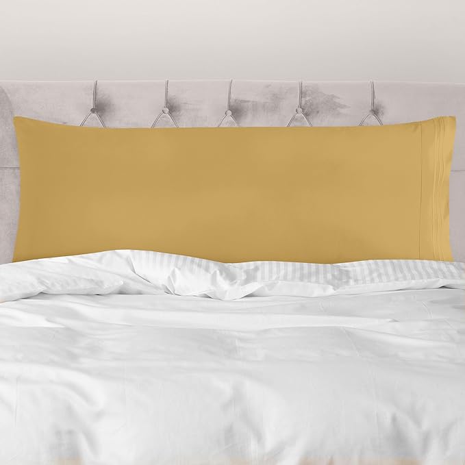 Mocassi 1-Piece Premium Body Pillowcase 1800 Series Hotel Quality Microfiber - Soft and Breathable with 3-Line Embroidery Wrinkle and Stain Resistant, Easy Care, 21" x 54", Gold