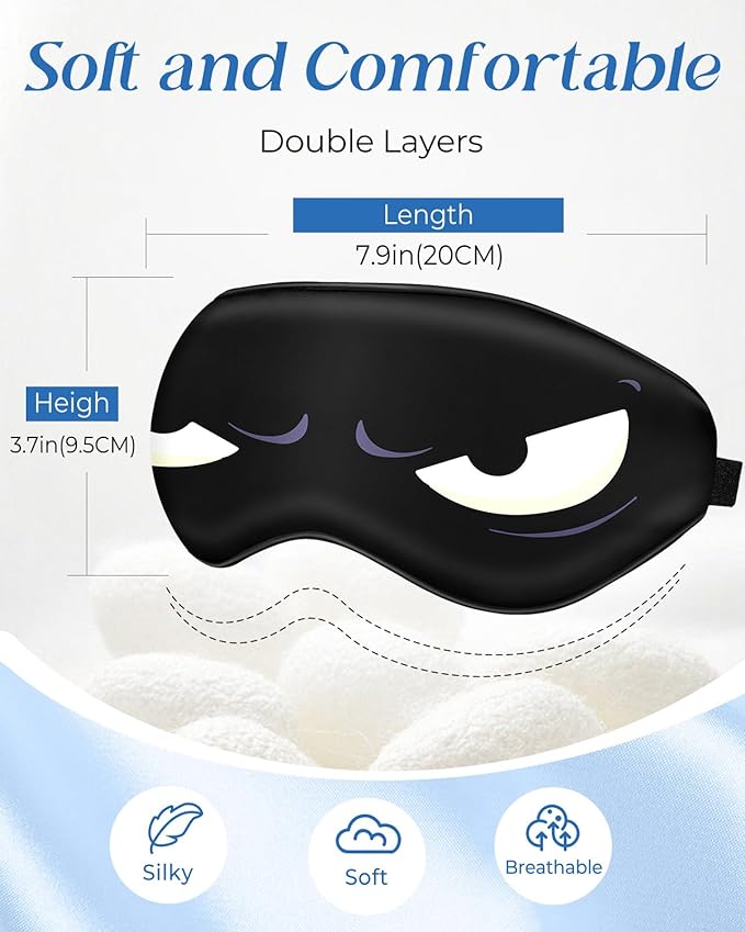 Miss Adola Sleep Mask for Kids - Silk Eye Mask for Sleeping Cute Cartoon Kids Sleep Mask for Boys Girls Teens Soft Smooth Adjustable Straps Silk Kids Eye Cover, Black White Eyes