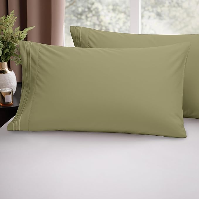 Elegant Comfort Luxury Ultra-Soft 2-Piece Pillowcase Set - 1500 Premium Hotel Quality Microfiber Double Brushed - Wrinkle Resistant, King Size, Sage/Green