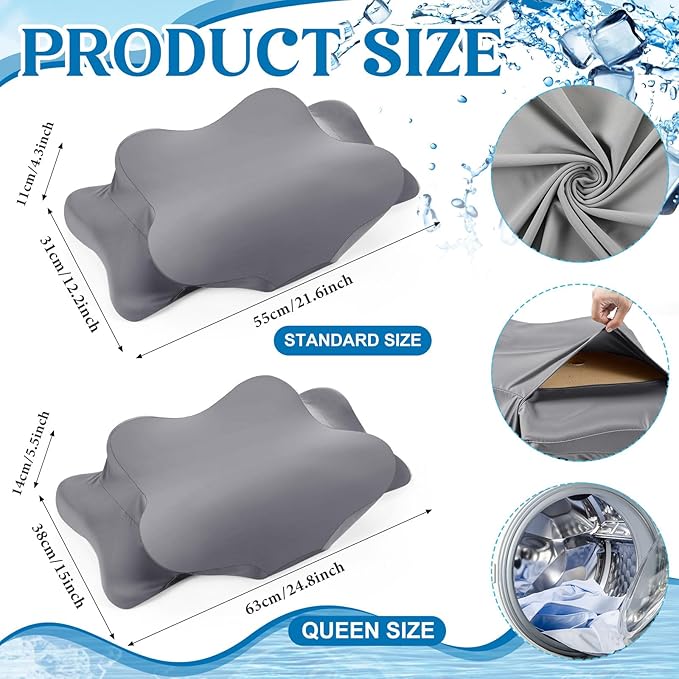 Hahafelt Cooling Cervical Pillowcase Cover with Envelope Closure (Only Pillow Case) Ergonomic Neck Pillowcase Smooth Soft Cool Pillow Cover for Side Back Stomach Sleepers(Dark Gray,Queen Size)