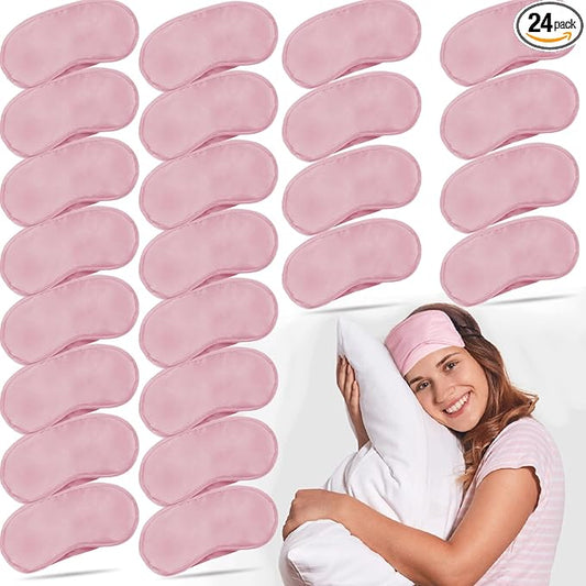 24 Pack Blindfold Eye Mask Cover Sleep Mask for Party Games Travel Sleep Team Build Party Supply with Adjustable Strap for Women Men Kids, Pink