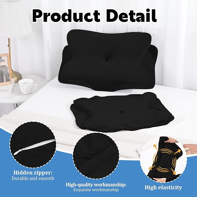BALAPET 2 Pcs Velvet Cervical Neck Pillow Case, Soft Elasticity Pillowcase for Ergonomic Cervical Neck Pillow,Fuzzy Warm Flannel Pillow Cases with Zipper, Cover Only(Black)