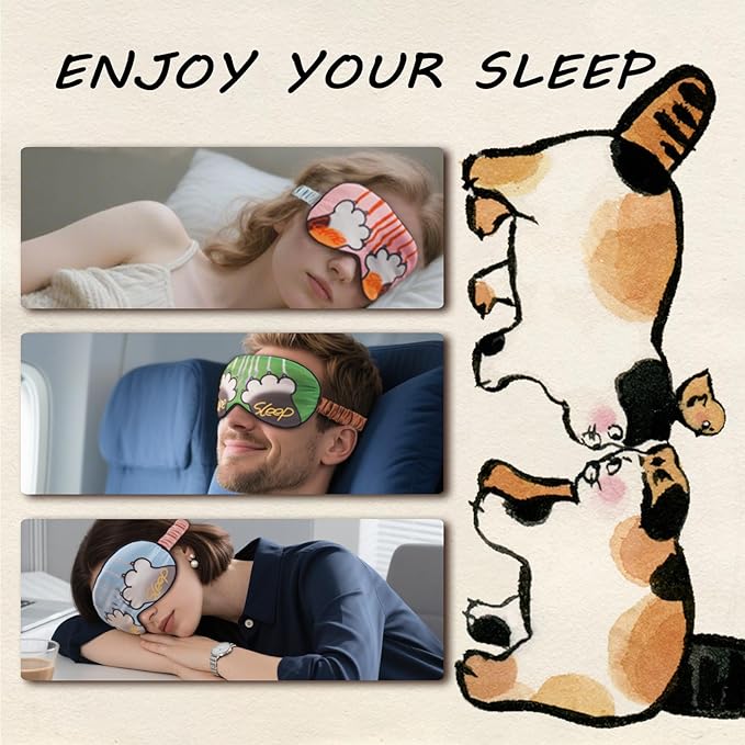 Sleep Masks, 3 Packs Silky Satin Eye Masks for Sleeping,Effective Light Blocking Blindfold for Men Women, Cute Cat Paw Design, with No-Pressure Elastic Strap