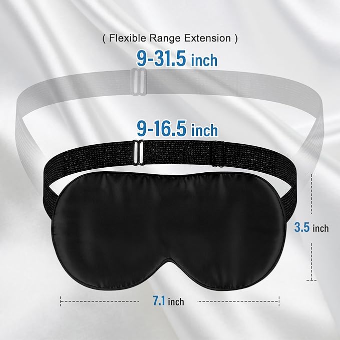 Silk Sleep Eye Mask for Kids, 100% Real Natural Pure Silk Sleeping Masks, Blindfold Sleep Eye Cover with Adjustable Strap, Soft & Lightweight Night Eyeshade for Boys Girls Teens (Black)