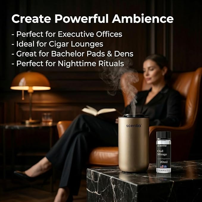 Scentia Oud Mirage Fragrance Oil for Diffusers – Luxury Spicy Woody Home Scent with Cardamom, Sandalwood, Patchouli & Tonka – Oil for Ultrasonic, Cold Air & Waterless Diffusers – 20 ml (0.67 fl oz)