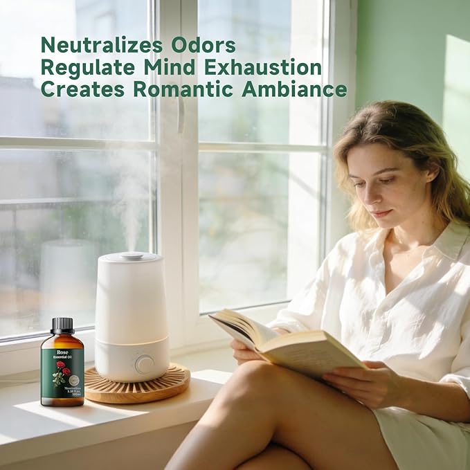 Rose Essential Oil,Pure Rose Oil for Reed Diffuser, Aromatherapy, Skin, Hair, Evening Relaxation &Pillow Spray, Mumianhua Natural Floral Aroma for Bedtime, Calming, Soap Candle Making 3.38 Fl Oz