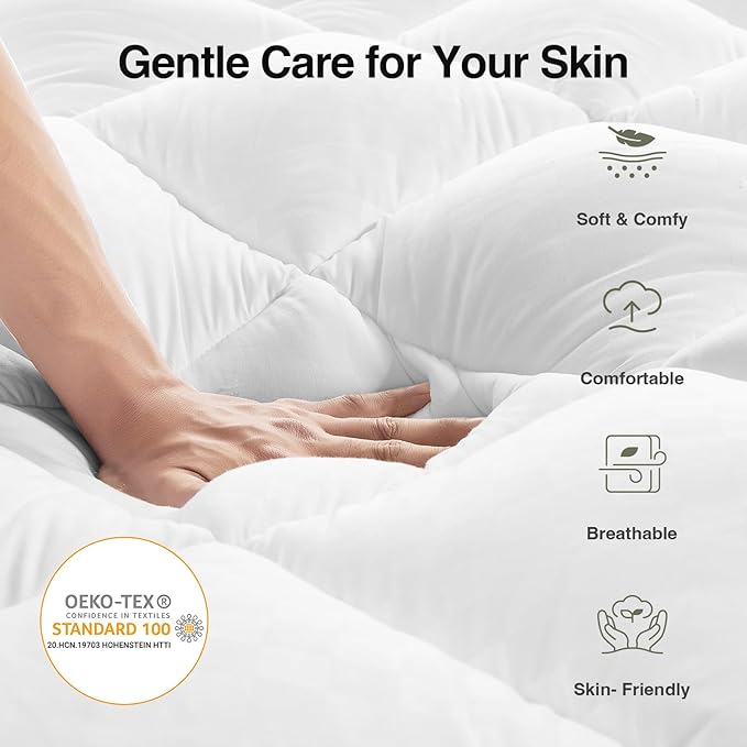 Novilla Queen Mattress Topper, Soft Pillow Top for Dorm Bed, Breathable Quilted Mattress Pad Cover with Deep Pocket, Down Alternative Fill, Machine Washable Back to School Essentials