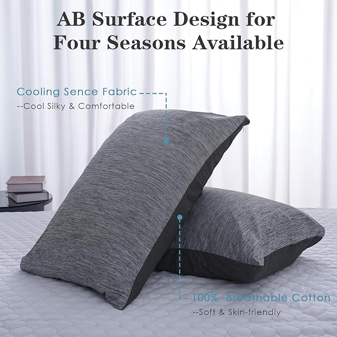 CHOSHOME Cooling Pillow Cases Zipper Pillow Covers Q-Max > 0.45 Zippered Pillowcases for Hot Sleepers, Soft, Breathable, Skin-Friendly, 2 Pack (Standard, 20"x26", Dark Grey)