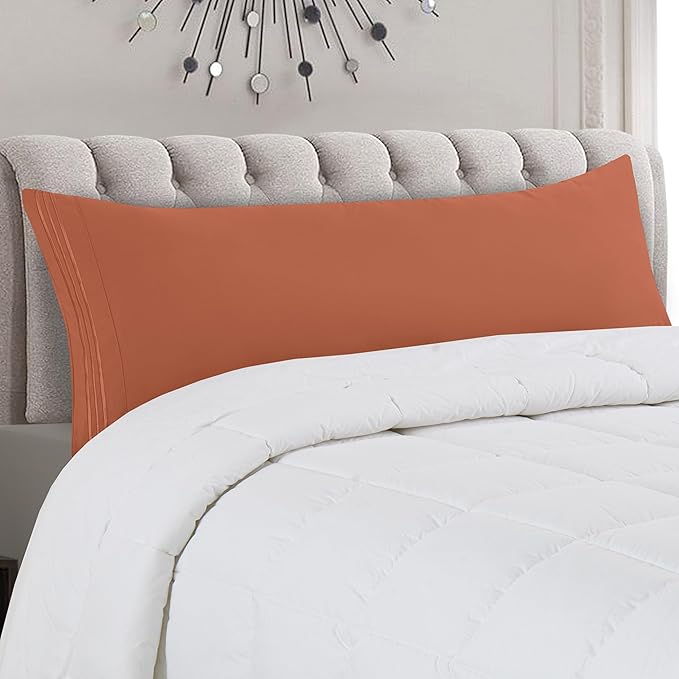 Mocassi 1-Piece Premium Body Pillowcase 1800 Series Hotel Quality Microfiber - Soft and Breathable with 3-Line Embroidery Wrinkle and Stain Resistant, Easy Care, 21" x 54", Cooper