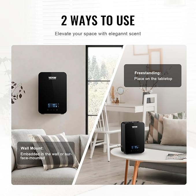 VEVOR Upgrade HVAC Scent Diffuser, Smart Scent Air Machine for Home, 180ML with Cold Air Technology, Waterless Essential Oil Diffuser, Cover Up to 2000 Sq.Ft for Living Room, Office, Spa, Hotel