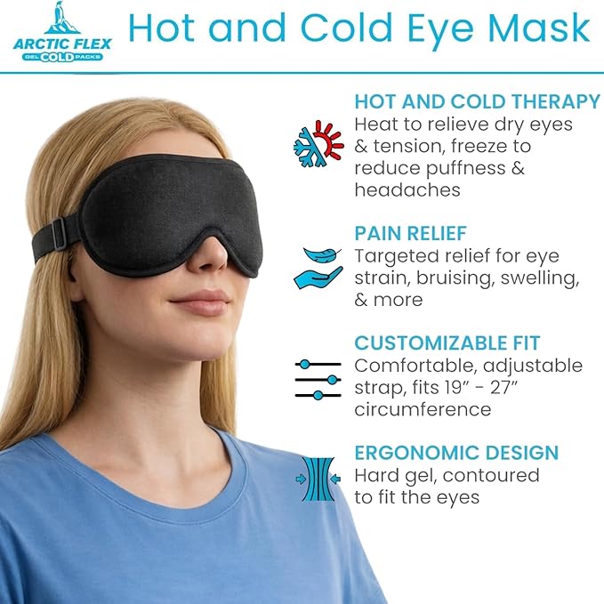 Arctic Flex Cooling Eye Mask - Gel Cold Compress for Migraine, Puffy Eyes, Sleeping, Headaches - Heated Eye Mask for Women & Men - Hot & Cold Therapy - After Surgery Ice Treatment, Reusable, Freezable