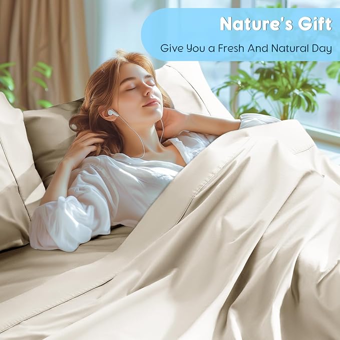 SONORO KATE 100% Egyptian Cotton Sheets Set - 1000 High Thread Count, Luxury 5-Star Hotel Sateen Bed Sheets, Soft, Breathable Long Staple Sheets, Fit up to 16" - 4 PC (Cream,Queen)