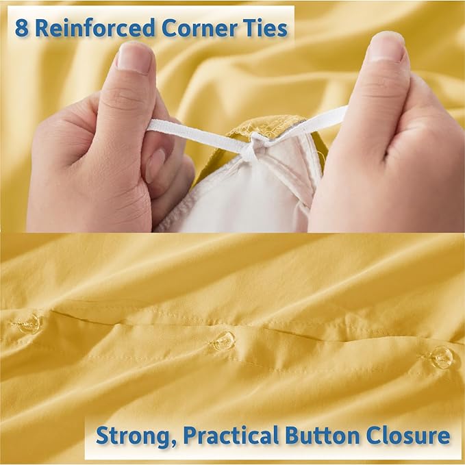 Nestl King Duvet Cover Set with Comforter Insert - Yellow 4 Piece 104x90 Duvet Cover & 2 Pillow Shams with White Quilted Down Alternative Comforter, Ultra Soft, All Season