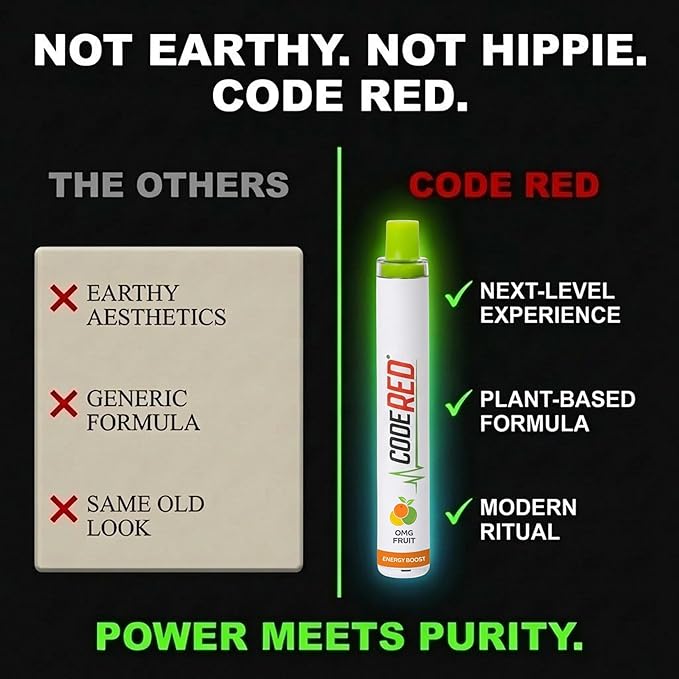 Code Red V-Aid OMG Fruit Herbal Diffuser - Energy Boost Blend Stick with Ginseng, Guarana & Ginkgo Biloba - Plant-Based, Pocket-Sized Reset Ritual - Glow-in-the-Dark Ring - U.S. Lab Tested - 1 Count