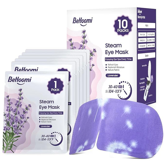 BeHoomi Steam Eye Mask, 10Packs Heated Eye Mask, Self Heating Disposable SPA Warm Compress for Eyes Sleep Mask, Travel Essentials & Relaxation Gifts for Women, Mothers Day Gifts (Lavender Scent)