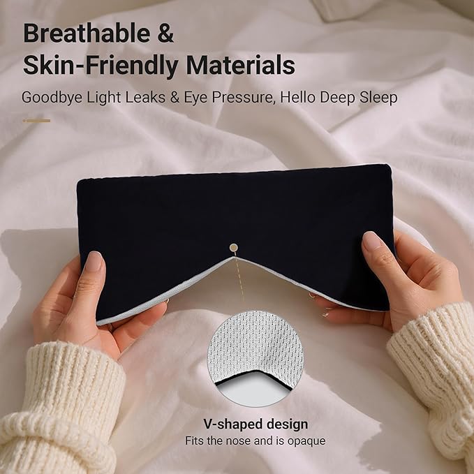 Soft Reversible Cotton Eye Mask, Obsidian Black&Grey Full-Coverage Adjustable Breathable Wrap, Ultra-Light Total Blackout Blindfold for Travel Nap, Ready-to-Gift Set for Women Men Couples Adults