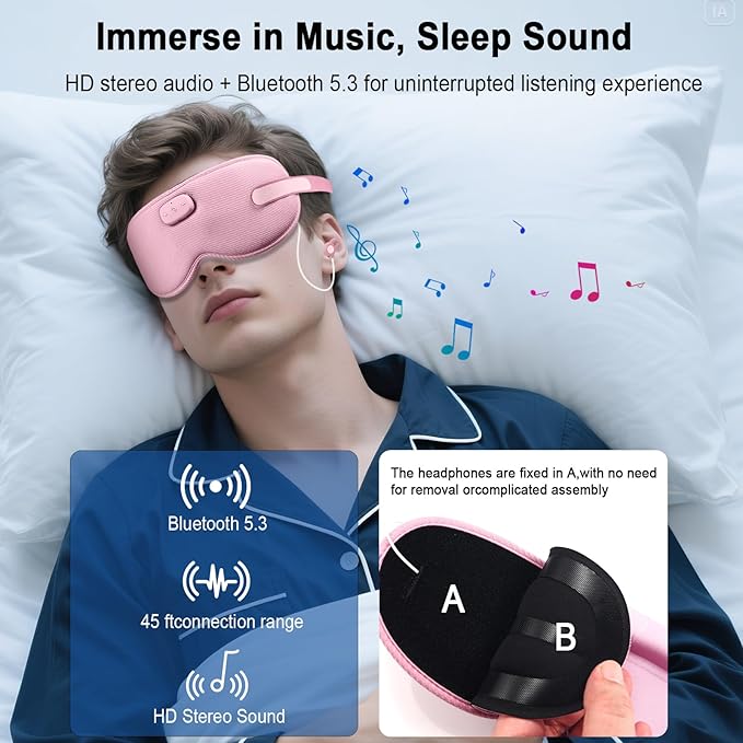 3D Sleep Mask with Bluetooth Headphones, Sleeping Earbuds with HD Mic, Sleep Eye Mask for Side, Zero Eye Pressure, Blackout Eye Mask for Sleep Travel, Elastic Band Eye Masks, for Men Women Gifts,Pink