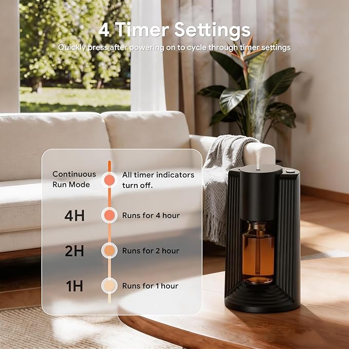 VOCOlinc Waterless Diffuser Starter Kit with 20mL Hotel Fragrance Oil, Battery Operated Nebulizer, 4 Timers ＆ 3 Mist Levels, Mini Scent Air Machine for Home, Room, Car, Office (Black)