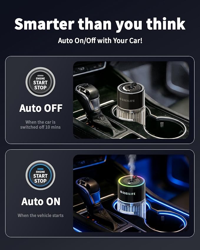 Smart Car Air Freshener with Auto Sensor, Car Aroma Diffuser with RGB Music Syncing Light & Starry Sky Projection, Up to 120 Day Use, 120ML Capacity, Scent: No.02-Coastal Citrus