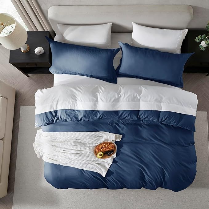 Nestl Navy Blue Duvet Cover King Size - Soft Double Brushed King Duvet Cover Set, 3 Piece, with Zipper Closure, 1 Duvet Cover 104x90 inches and 2 Pillow Shams
