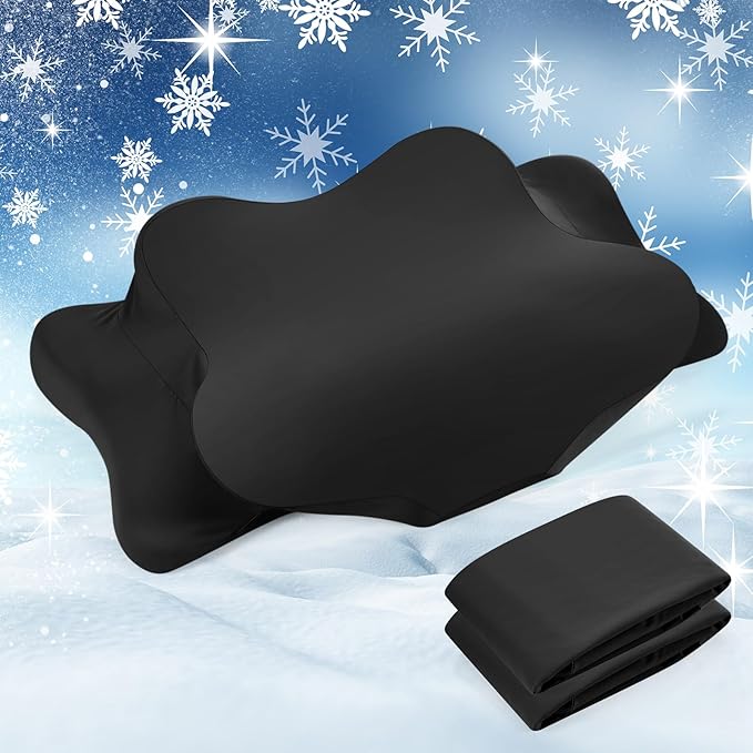 Hahafelt 2 Pcs Cooling Cervical Pillowcase with Zipper (Only Pillowcase) Ergonomic Cervical Neck Pillow Cover Breathable Cool Pillow Case for Side Back Stomach Sleepers(Black,Standard Size)