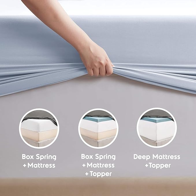 Nestl Extra Deep Twin Sheet Set - 4 Piece Breathable & Cooling Sheets - Hotel Luxury Bedding Set w/18-24 Inch Deep Pockets - Easy & Secure Fit - Super Soft, Wrinkle Free & Comfy - Ice Blue