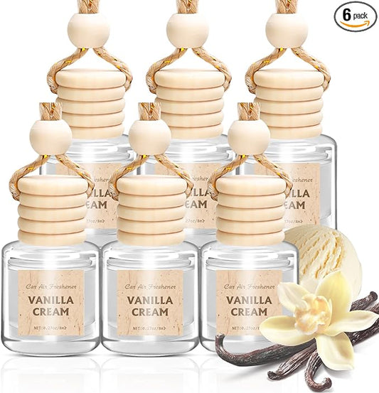 AROIC Hanging Car Air Freshener, 6 Pack Vanilla Cream Long Lasting & Refillable Air Freshener, Natural Plant Essential Oil Fragrance Aromatherapy Diffuser, Car Accessories Interior Set for Women & Men