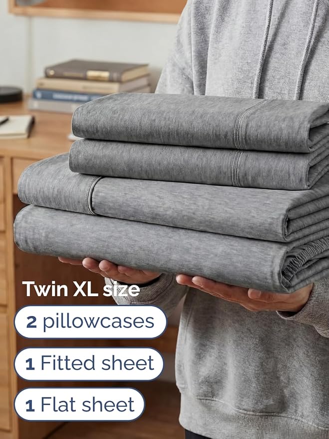 Extra Deep Twin XL Sheet Set - 4 Piece Breathable and Cooling Sheets - Hotel Luxury Bedding for Women, Men, Kids & Teens - Easy Secure Fit - Soft & Wrinkle Free - Extra Deep Pockets - Heathered Grey