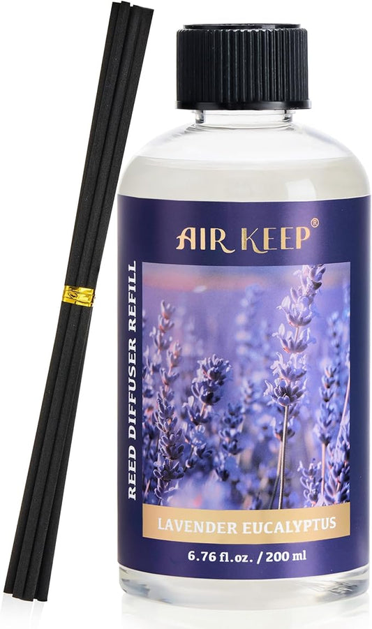Airkeep Reed Diffuser Oil Refill with Diffuser Sticks, 6.76 Fl Oz(200ml) Lavender Eucalyptus Cotton Scented Oils, Aroma Therapy, Home Fragrance & Air Freshener, Office Décor, Decoration