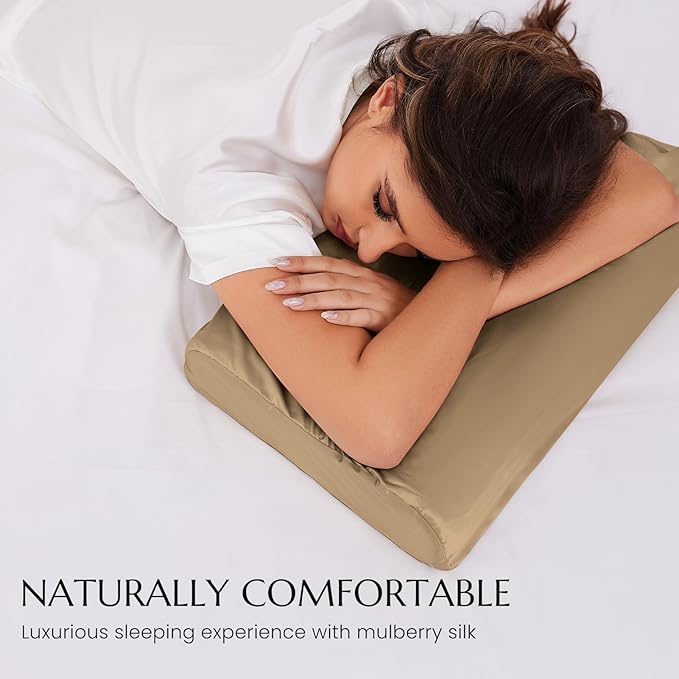 THXSILK 19 Momme 100% Mulberry Silk Pillowcase for Contour Memory Foam Pillow, Contour Pillow Case Cover, Cervical Pillow Case, Pack of 1(Taupe, 21"x14.5"x4.9"/4.2")