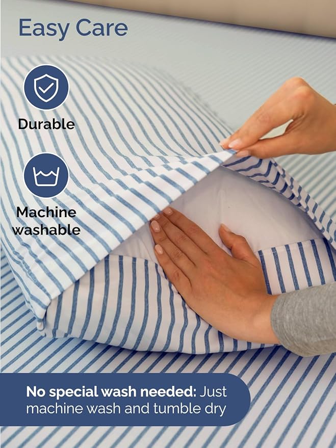 Extra Deep Split King Sheet Set - 5 Piece Breathable & Cooling Bed Sheets - Easily Fits 18 to 24 inch Mattress - Soft, Wrinkle & Fade Free w/ Extra Deep Pockets - Hotel Luxury Bedding - Blue Stripes 2