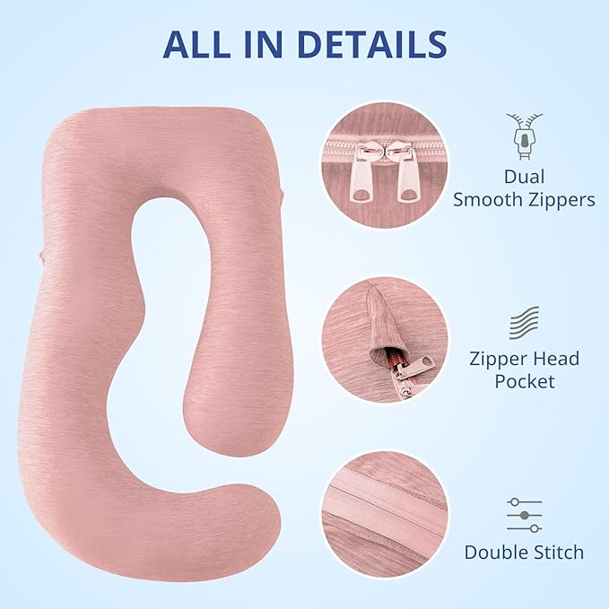 Sasttie Cooling Pregnancy Pillow Cover, 57-inch U Shaped Pregnancy Pillow Case, Fits 55 to 57 Inch Maternity Pillow, Blush (No Pillow Insert)
