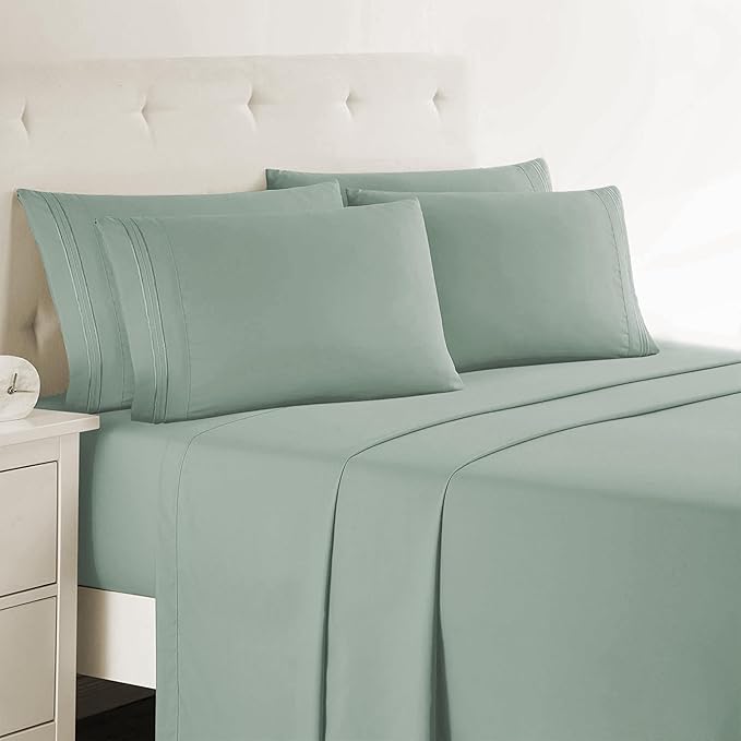 Clara Clark Full Sheets - Hotel Luxury 6 Piece Bed Sheets for Full Size Bed - Soft Bedding Sheets & Pillowcases, Fits Mattress up to 16 inch deep. Full, New Sage Green