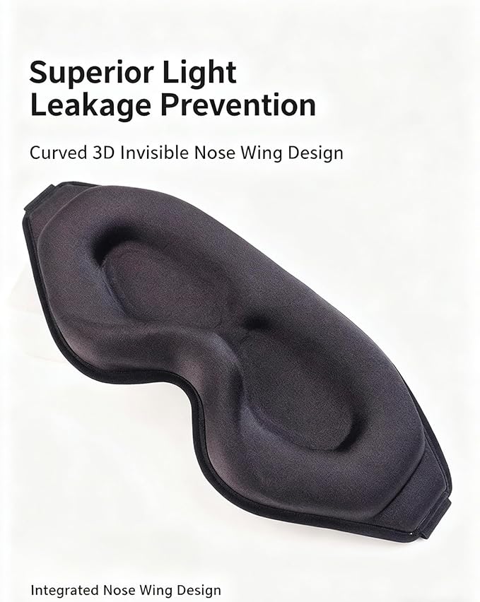 3D Sleep Eye mask -Luxury Sleep Eye Mask for Side Sleeper Men Women, Zero Eye Pressure 3D Sleeping Mask, Light Blocking Design Night Blindfold, Soft Eye Shade Cover for Travel (Black)