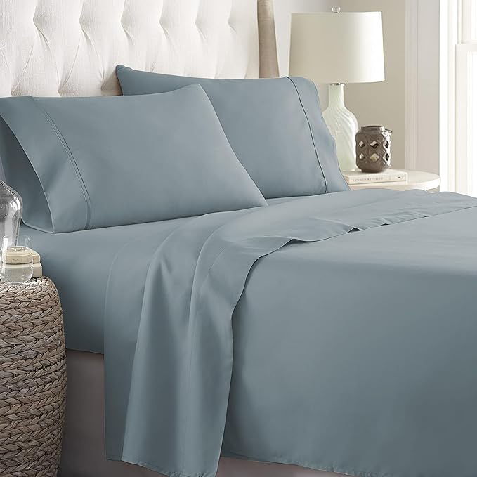 Danjor Linens Bed Sheet Set Full Size for Teens, Hotel Premium Sheets with 4 Pillowcases, Lightweight Brushed Microfiber Deep Pockets, Breathable Cooling 6 Piece Bedding Sets, Spa Blue