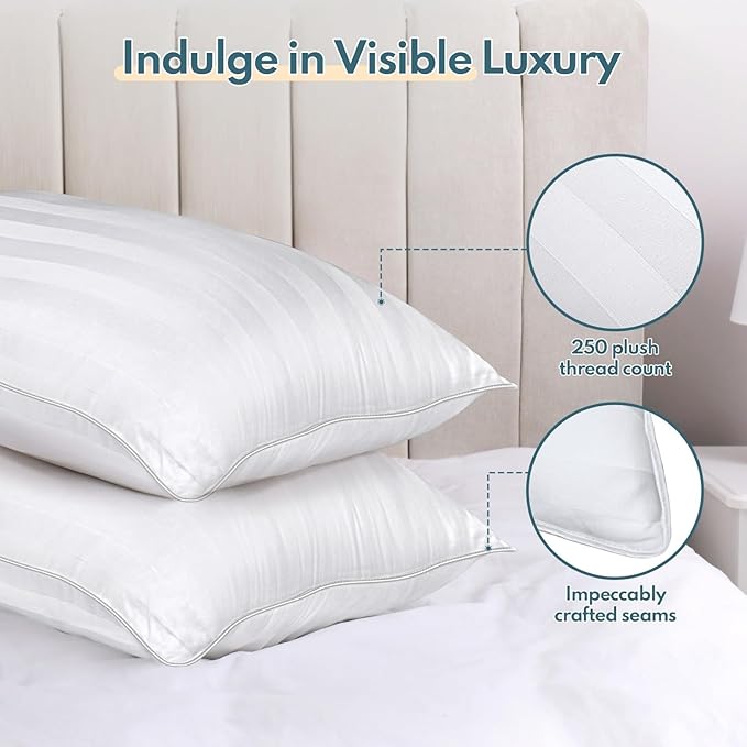 King Size Bed Pillows Set of 2 - Breathable Premium Down Alternative Pillows for Side, Back, and Stomach Sleepers Hotel Quality Fluffy Soft Cooling Microfiber Fill Skin-Friendly