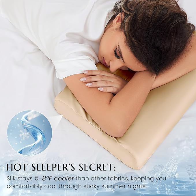 THXSILK 19 Momme 100% Mulberry Silk Pillowcase for Contour Memory Foam Pillow, Contour Pillow Case Cover, Cervical Pillow Case, Pack of 1(Champagne, 24"x14"x4.7"/3.9")