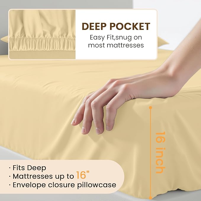 King Size 4 Piece Sheet Set - Comfy Breathable & Cooling Bed Sheets Set, Soft and Wrinkle Free, Deep Pockets, Easy & Secure Fit, Hotel Luxury Bedding for Women, Men - Oeko-Tex - Beige