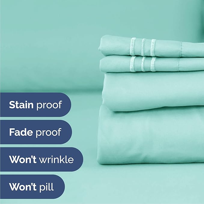 Cal King Size 4 Piece Sheet Set - Comfy Breathable & Cooling Sheets - Hotel Luxury Bed Sheets for Women & Men - Deep Pockets, Easy-Fit, Soft and Wrinkle Free Sheets - Spa Blue Oeko-Tex Bed Sheet Set