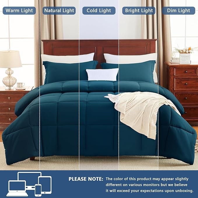 CozyLux King Size Comforter Set - Lyons Blue Comforter King, 3 Pieces Box Stitched Bed Set for All Seasons, Soft Lightweight Bedding Sets with 1 Down Alternative Comforter and 2 Pillow Shams