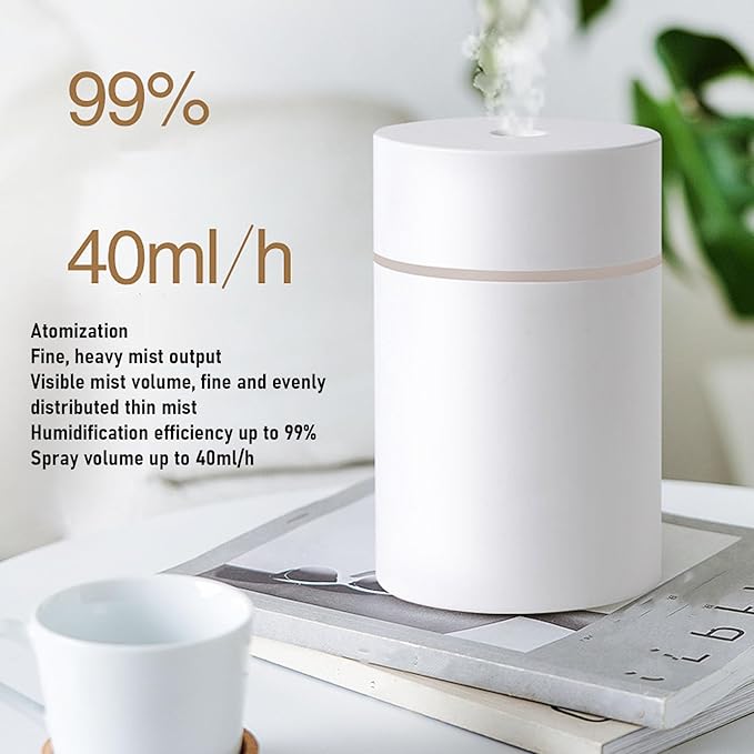 HEEPDD Portable Mini Humidifier, Humidifiers Mist Modes, 300ML USB Powered Diffuser for Bedroom and Office Portable Mini Humidifier, Plastic, Dual Nan Household Appliances (White)