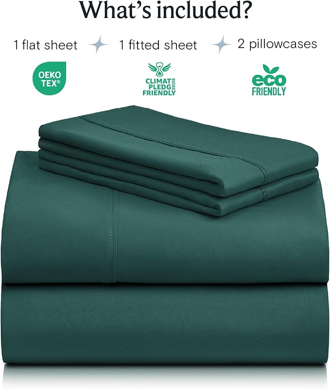LuxClub 4 PC California King Sheet Set, Breathable Luxury Bed Sheets, Deep Pockets 18" Wrinkle Free Cooling Sheets Machine Washable Hotel Bedding Silky Soft - Emerald Cal King