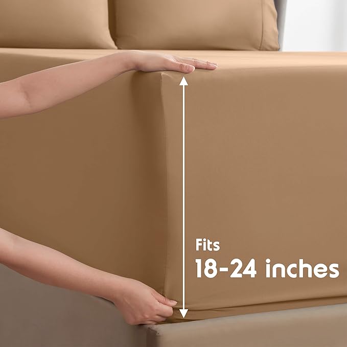 Nestl Extra Deep Cal King Sheet Set - 6 Piece Breathable & Cooling Sheets - Hotel Luxury Bedding Set w/18-24 Inch Deep Pockets - Easy & Secure Fit - Super Soft, Wrinkle Free & Comfy - Mocha Brown