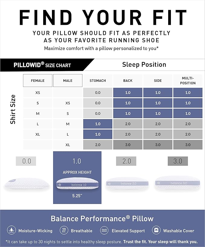Bedgear Balance 1.0 Cooling Pillow – Moisture-Wicking Performance Bed Pillow for Hot Sleepers, Medium Support, Air-X Mesh, Dri-Tec Cover, Washable